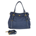 Prada Navy Gold Hardware Nylon Leather Shoulder Bag Handbag