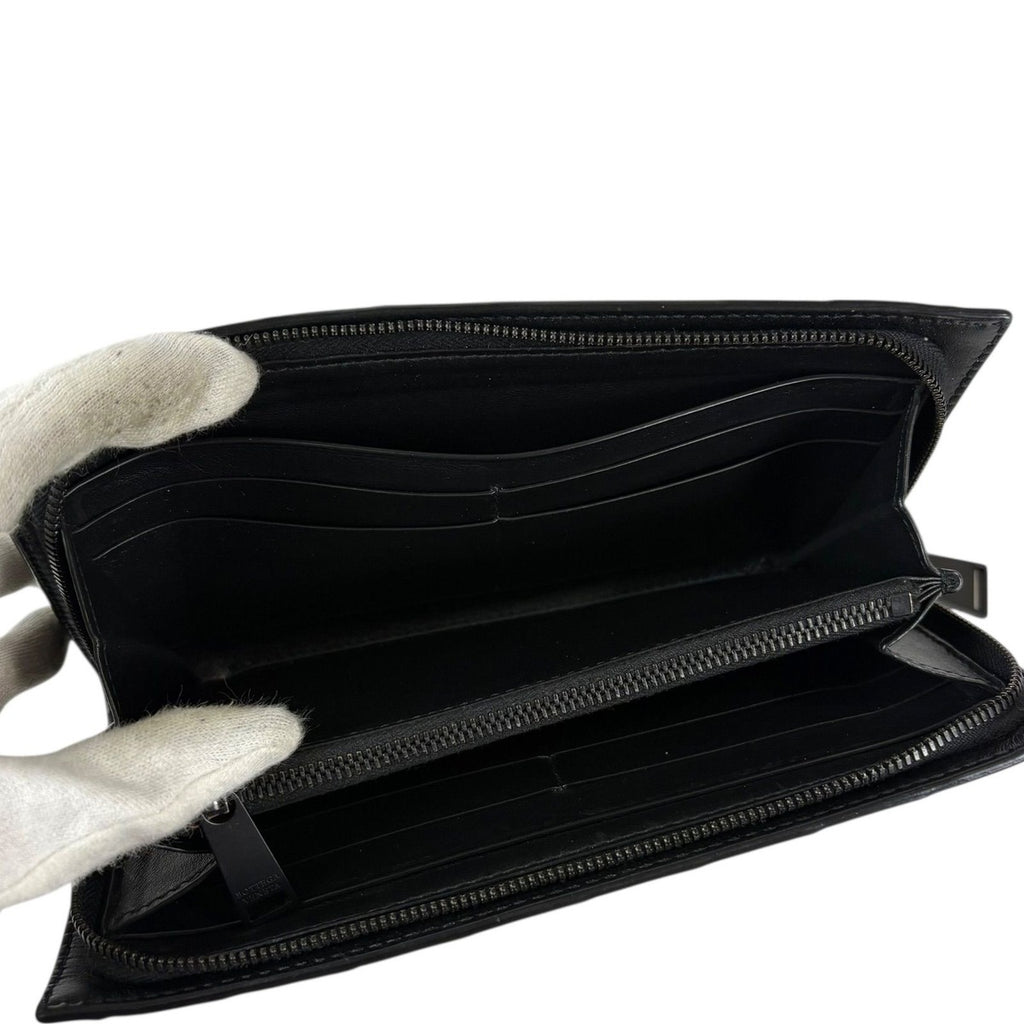 Bottega Veneta Long Wallet Zip Around Black Intrecciato Leather — view 5