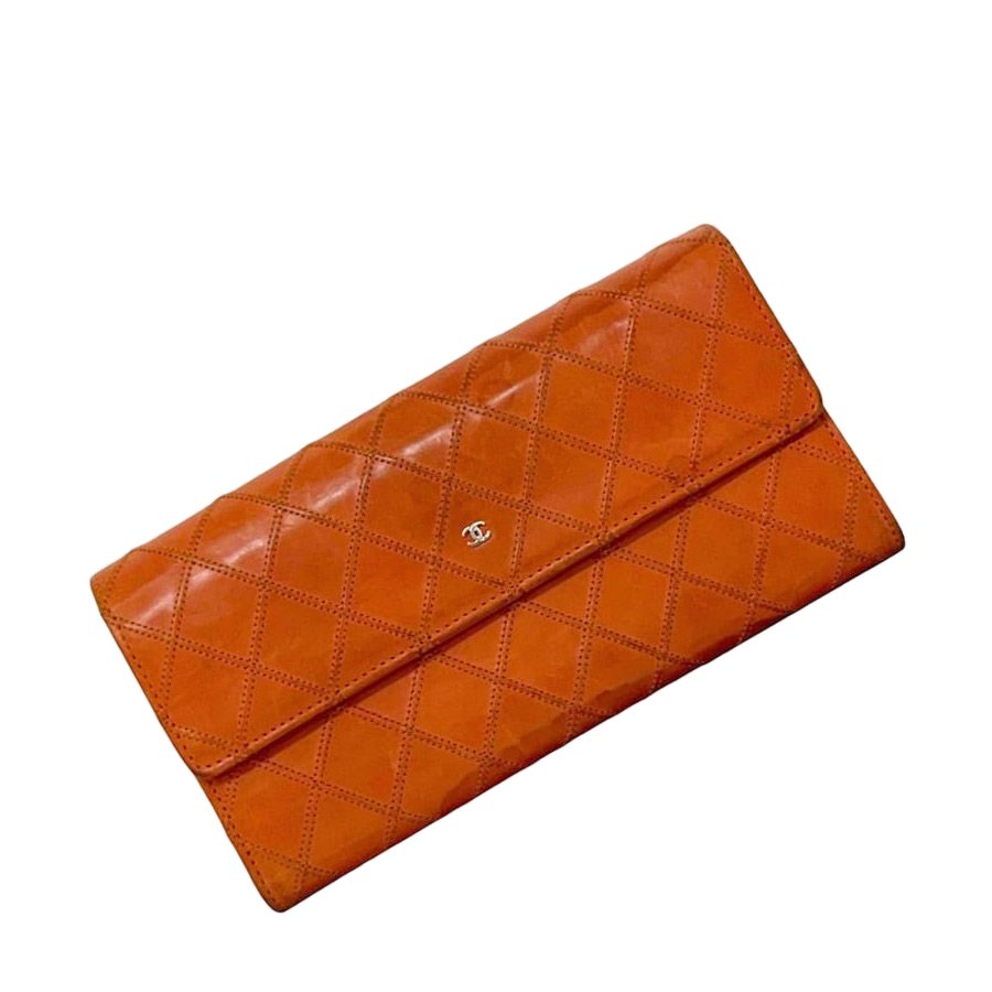 Chanel Bifold Wallet Orange Bicolor CC Logo Leather