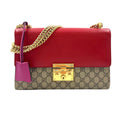 Gucci Padlock GG Guccissima Leather Beige Red Chain Shoulder Bag Gold