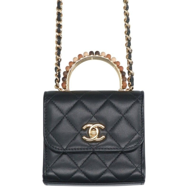 Chanel Mini Quilted Beaded Handle Lambskin Shoulder Bag