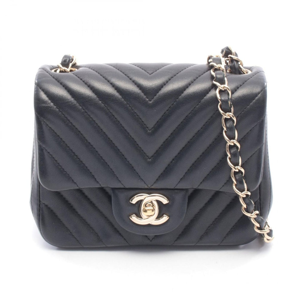 Chanel Shoulder Bag Chevron Stitch Mini Black Lambskin