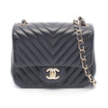 Chanel Shoulder Bag Chevron Stitch Mini Black Lambskin