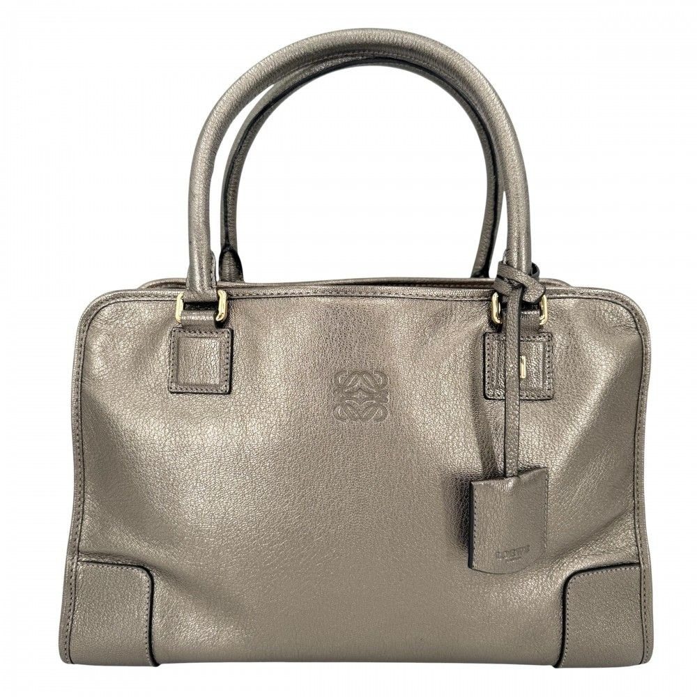 Loewe Anagram Amazona 36 Mini Boston Bag Shoulder Metallic Leather Gold