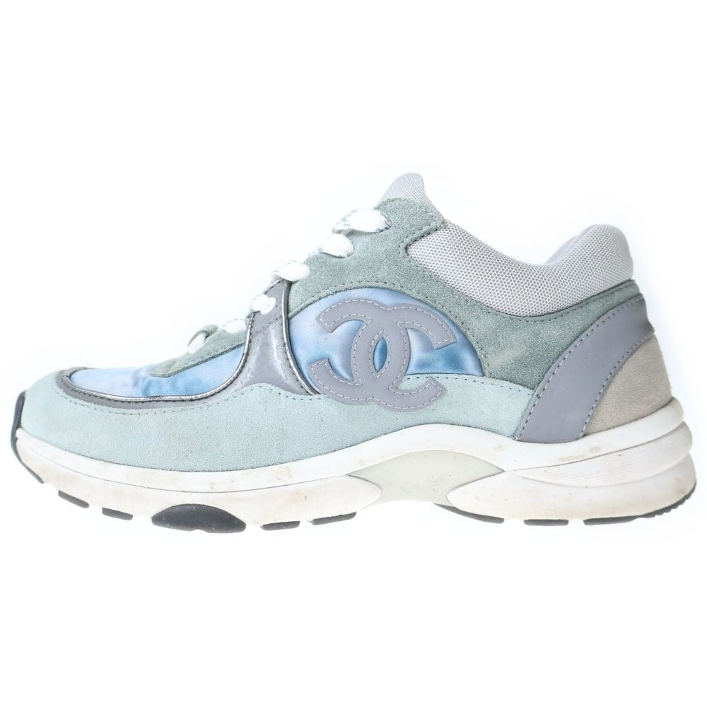 Chanel CC Logo Suede Leather Low Cut Sneakers Gray Blue Grey-blue