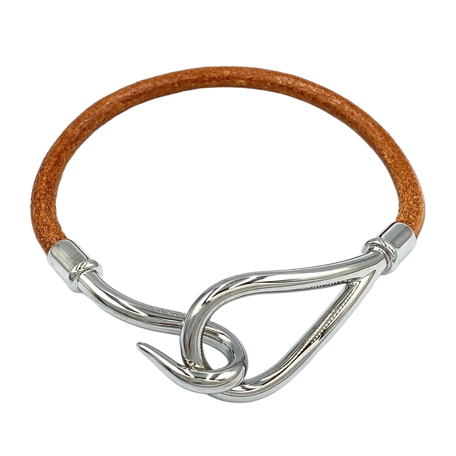 Hermes Jumbo Leather Metal Silver Light Brown Bracelet