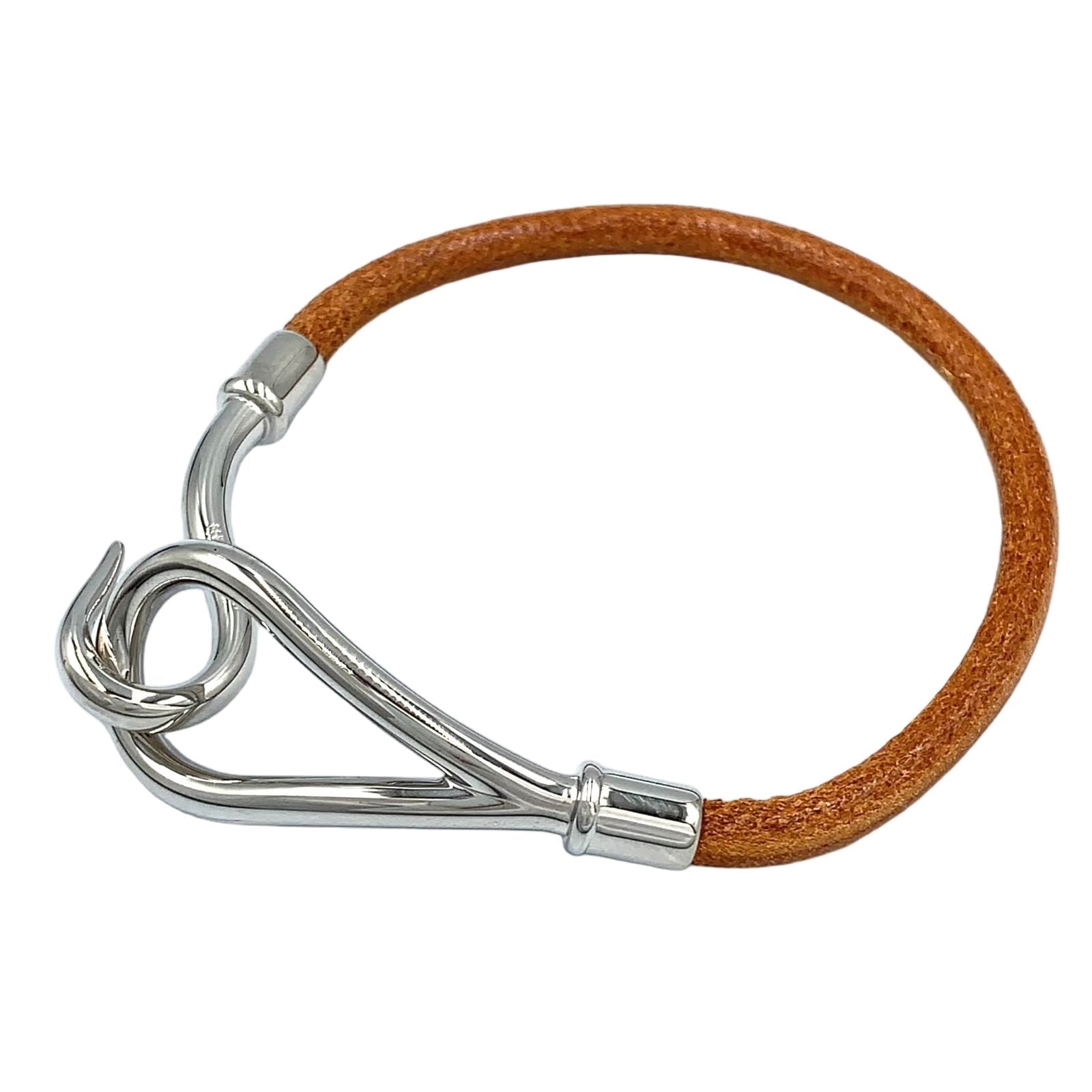 Hermes Jumbo Leather Metal Silver Light Brown Bracelet — view 2
