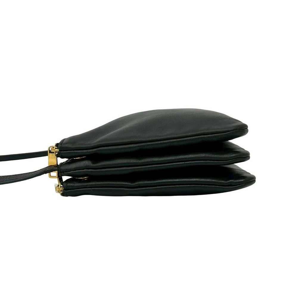 Celine Trio Leather Shoulder Bag Pochette Crossbody Black — view 5