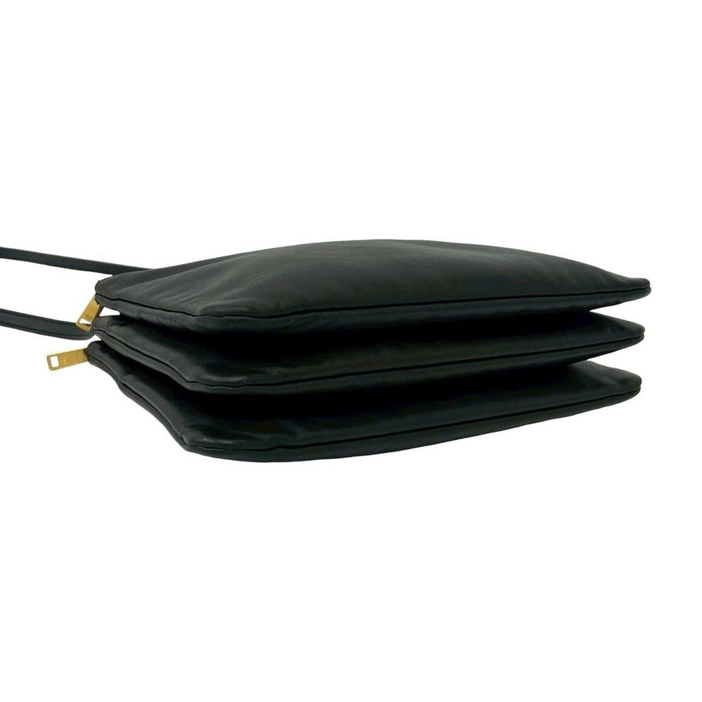 Celine Trio Leather Shoulder Bag Pochette Crossbody Black — view 7