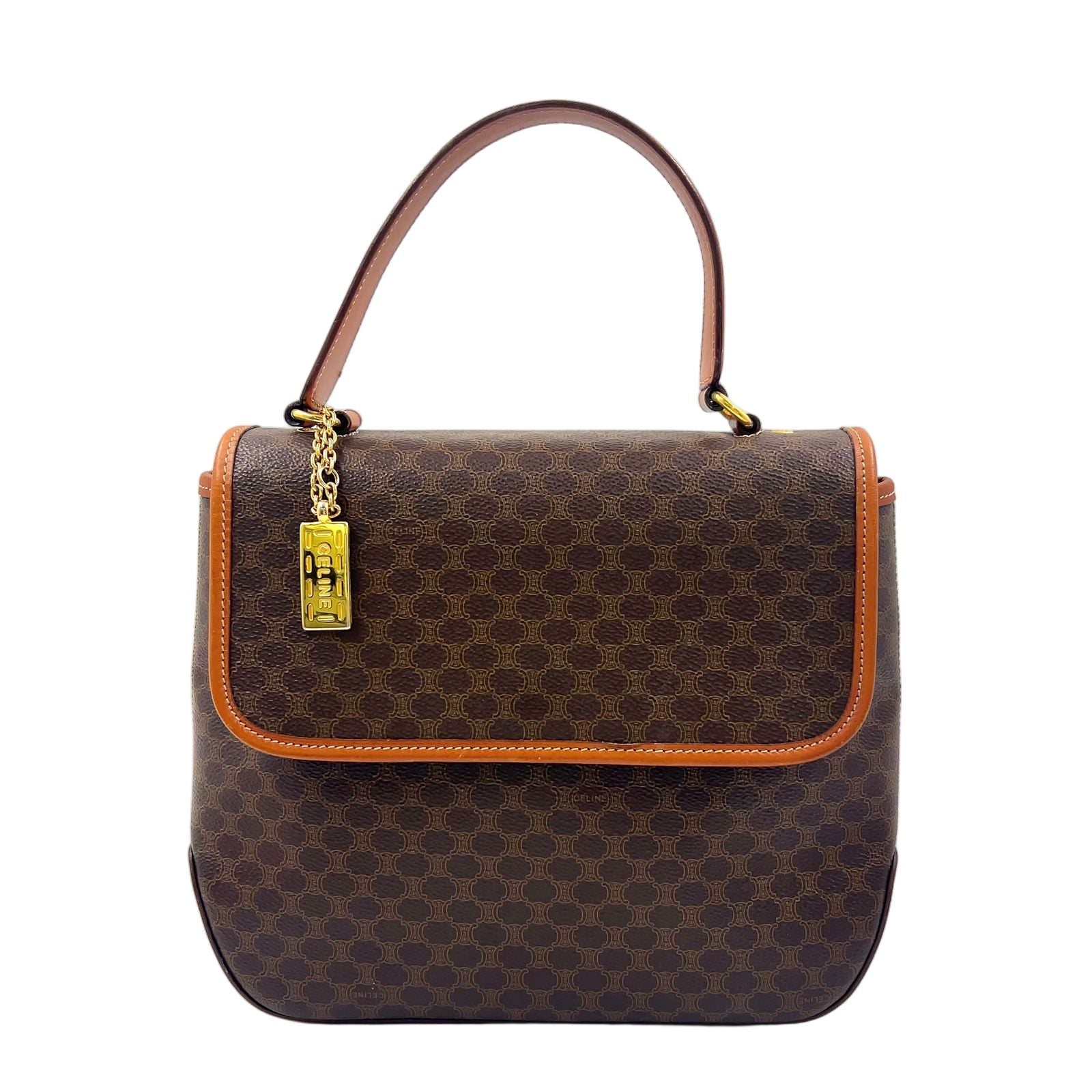 Celine Macadam Leather with Flap Charm Brown Light Handbag Gold