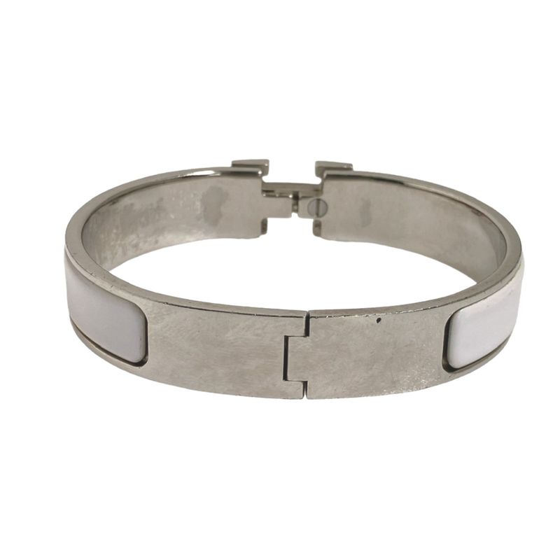 Hermes Bracelet Click Clack Bangle White and Silver — view 6