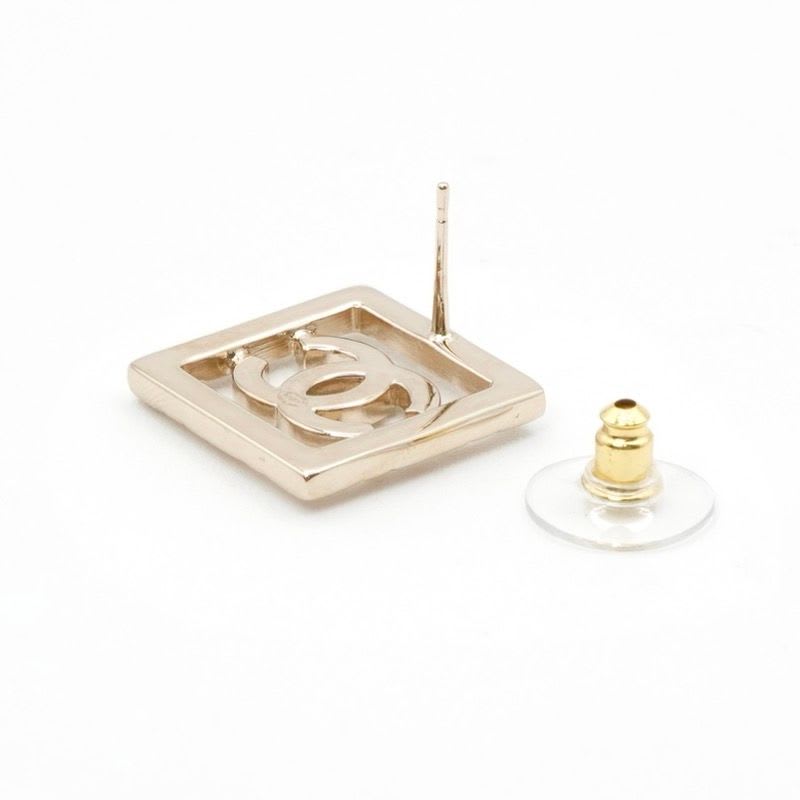 Chanel Earrings Gold Coco Mark Rhinestone Square — view 5