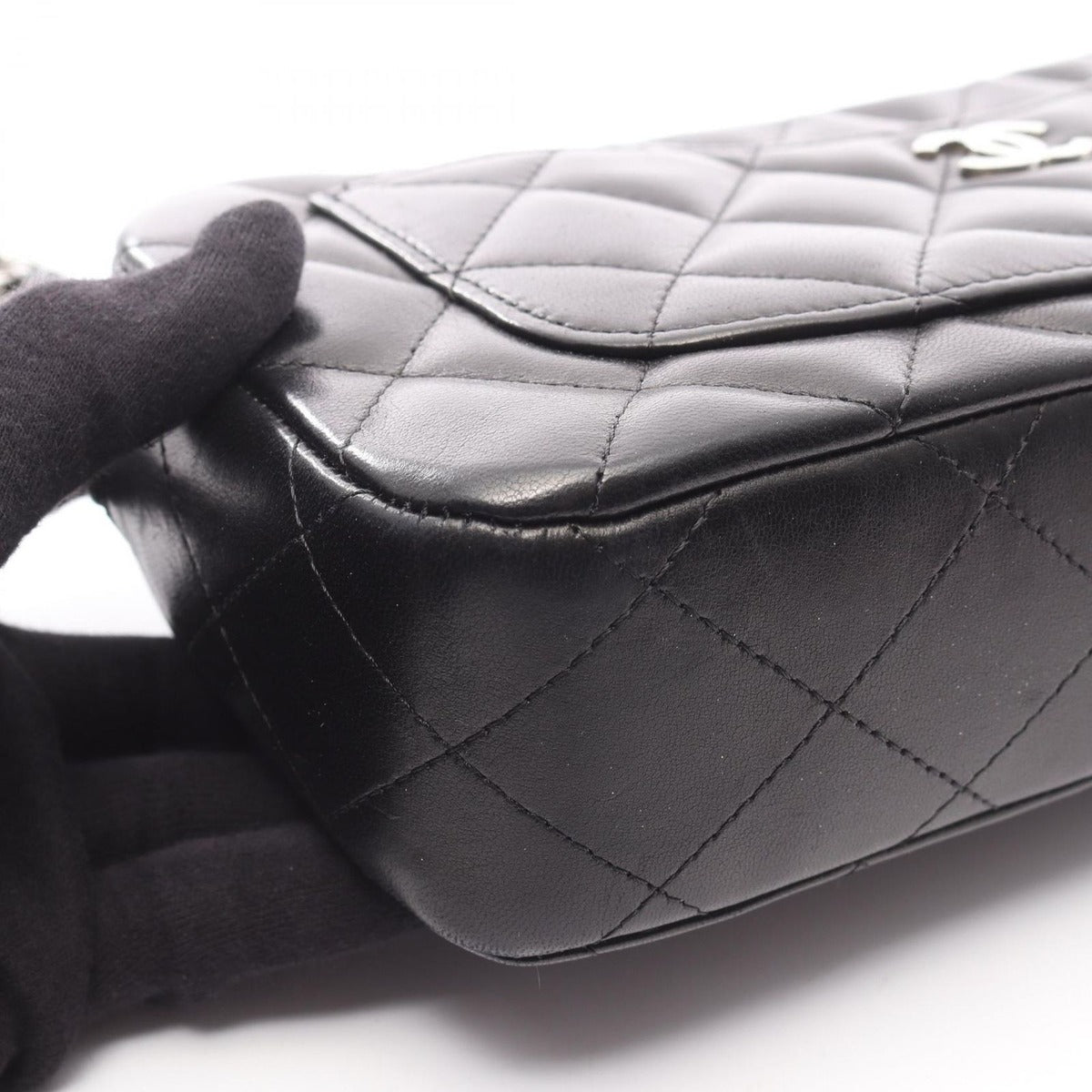 Chanel Shoulder Bag Quilted Black Lambskin — view 8