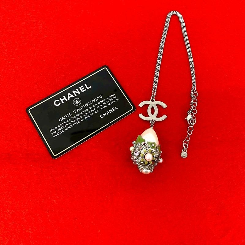 Chanel Coco Mark Metal Faux Pearl Chain Necklace Pendant Accessory 05P — view 2