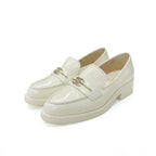 Chanel Loafer Leather Shoes White Gold Coco Mark