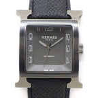 Hermes Watch Back Sketch Square Satin Polished Black Dial