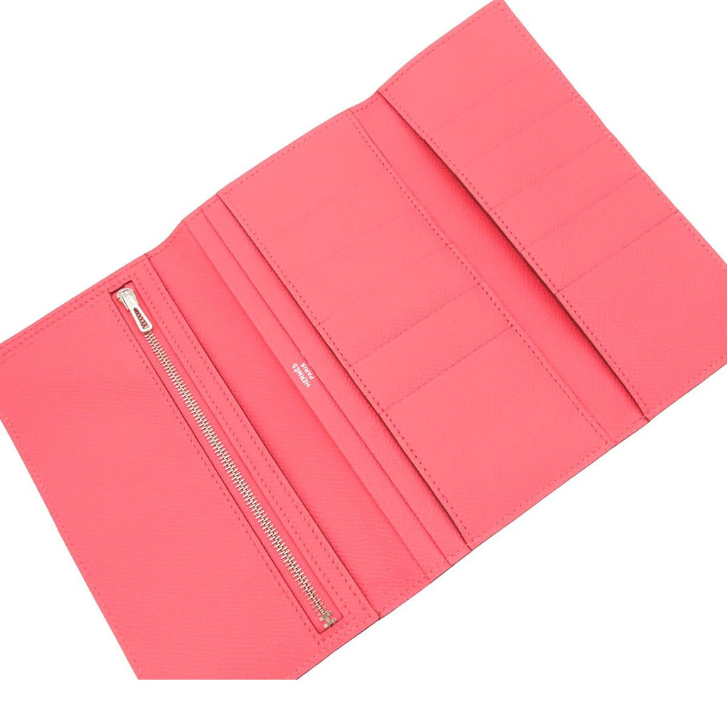 Hermes Bearn Dupri Rose Azalea Silver Epsom Trifold Wallet — view 3