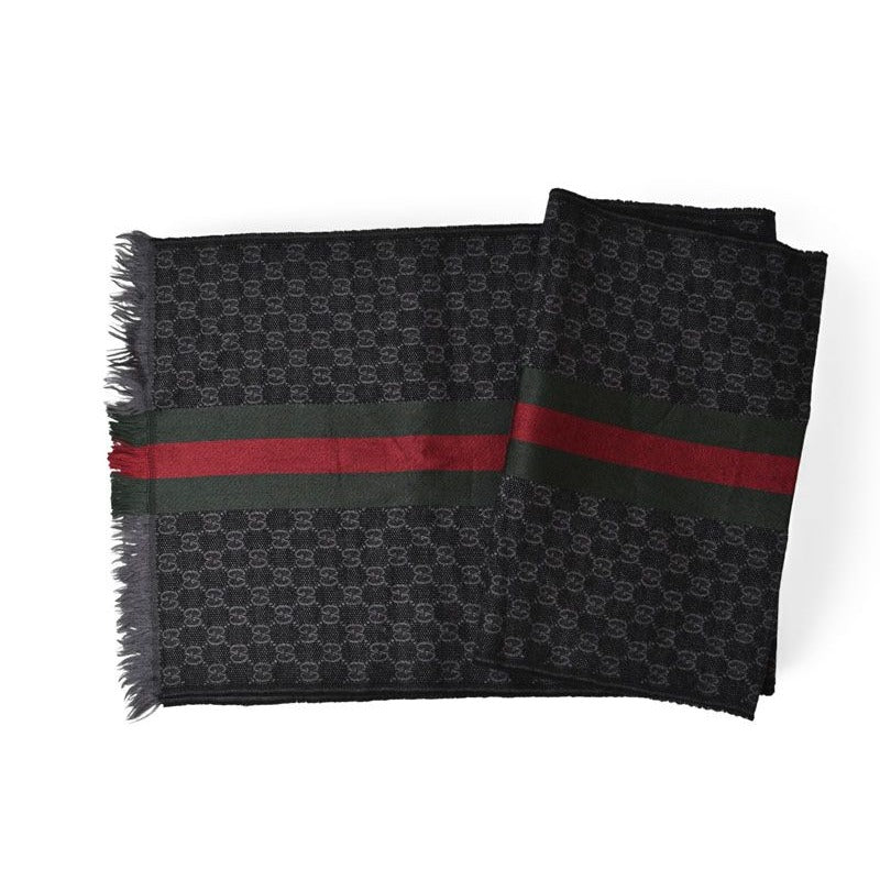 Gucci Muffler Winter Scarf Wool Silk GG Pattern Webbing Line Shawl — view 2
