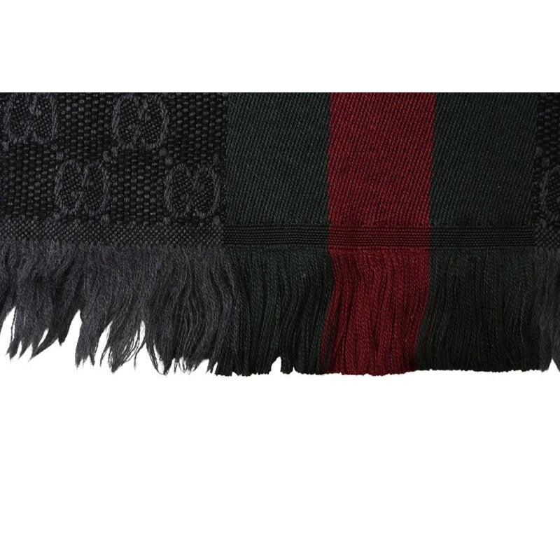 Gucci Muffler Winter Scarf Wool Silk GG Pattern Webbing Line Shawl — view 7