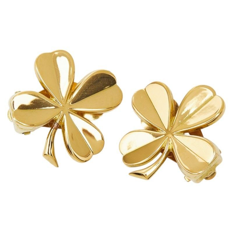 Chanel Clover Motif Earrings Gold Plated