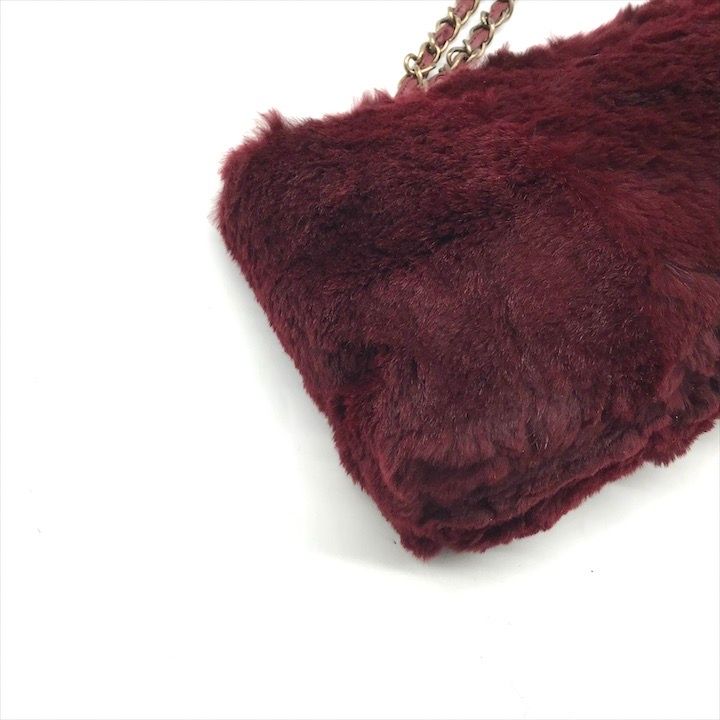 Chanel CC Logo Rabbit Chain Shoulder Bag Wine Red Gold Vintage — view 5