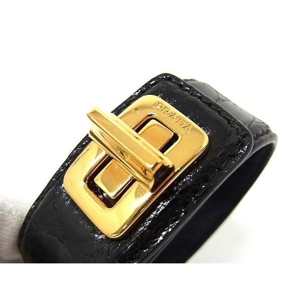 Prada Leather Turnlock Bracelet M Black — view 3