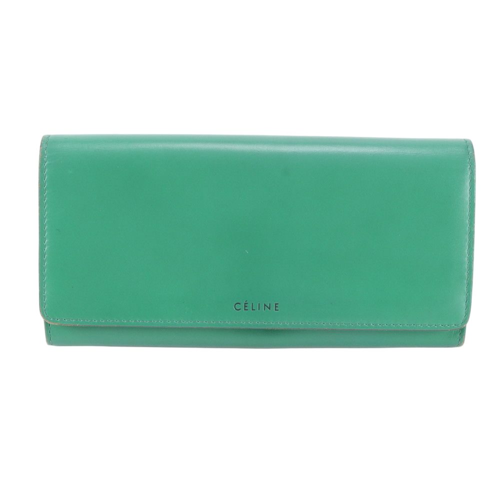 Celine Flap Leather Wallet Green