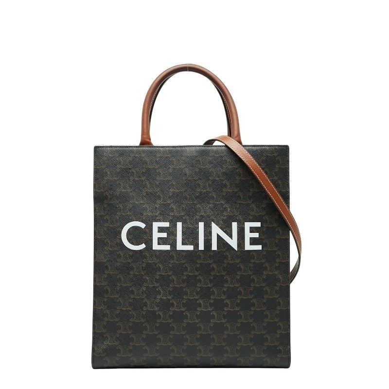 Celine Triomphe Vertical Cabas Small Tote Shoulder Bag 2-Way Black Brown