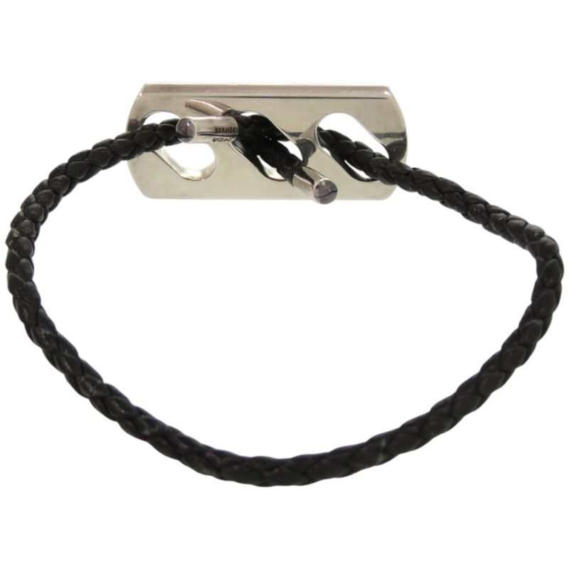 Hermes Leather Silver 925 Black Hardware Bracelet 1124 — view 3