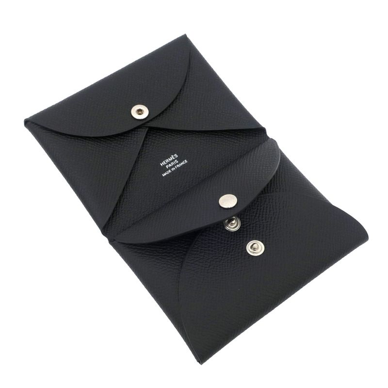 Hermes Calvi Duo Black Card Case With Coin Epson Leather — view 6