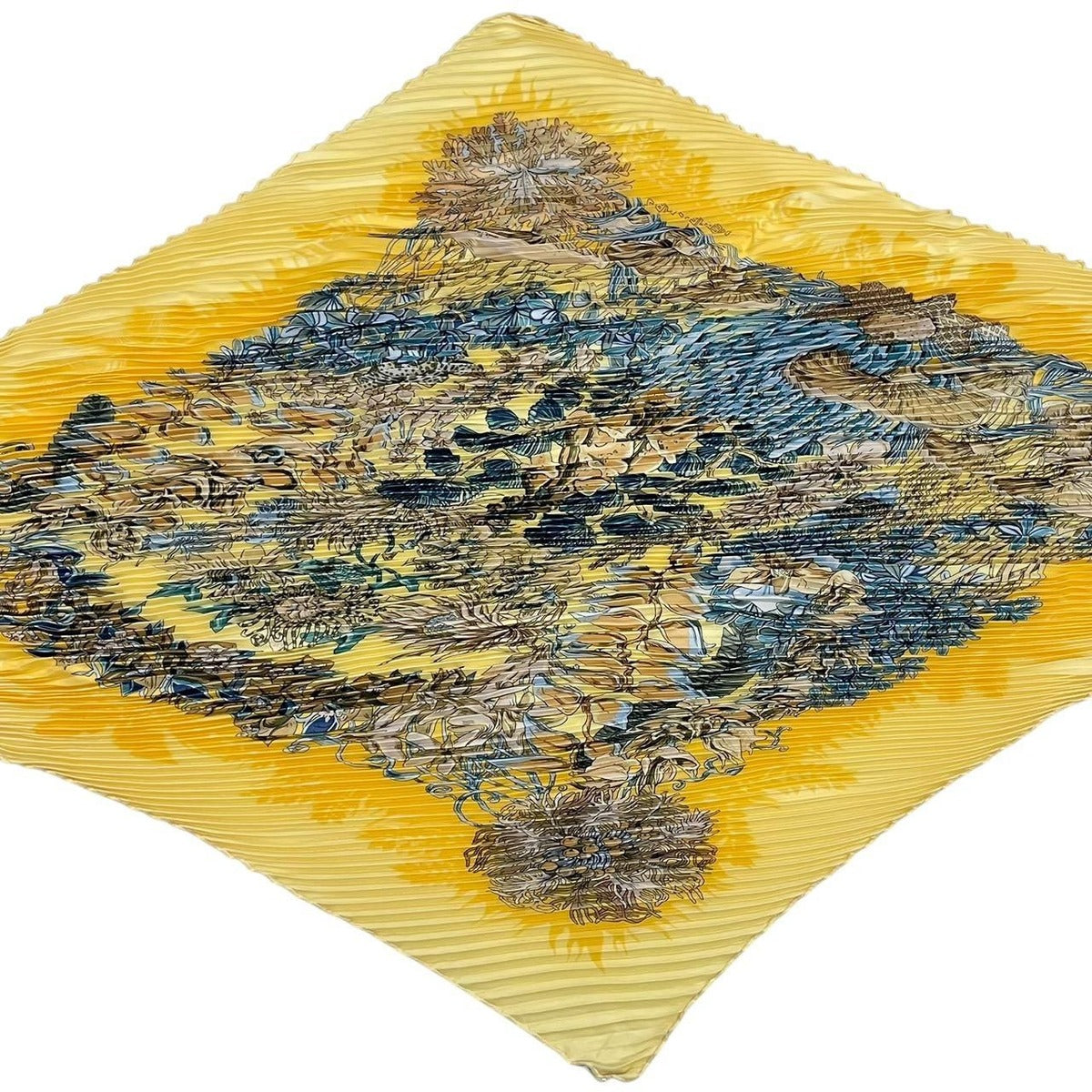Hermes Pleated Scarf L'ile Deserte None Human Island Yellow — view 4