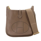 Hermes Evelyne 3 PM Shoulder Bag Taurillon Clemence Etoupe Gold