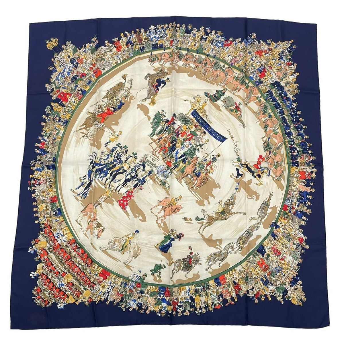 Hermes Carre 90 Cirque Molier Scarf Silk Navy