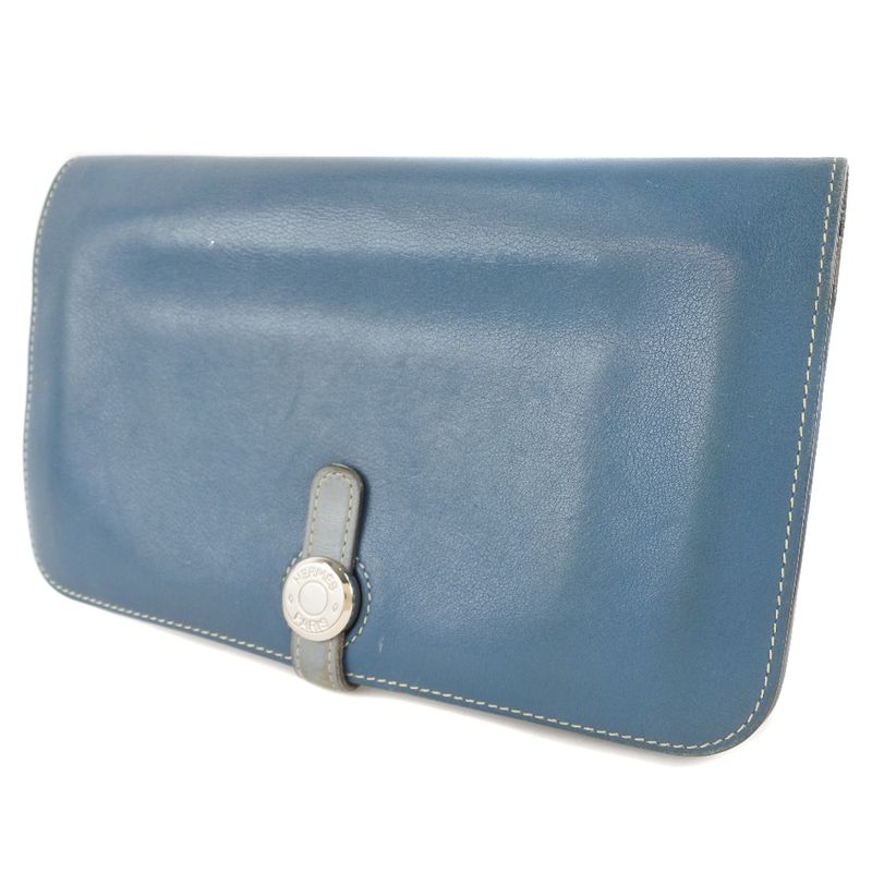 Hermes Dogon Calf Blue R Long Wallet — view 2
