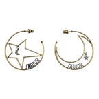 Dior Hoop Earrings Star Moon Crescent Logo Gold