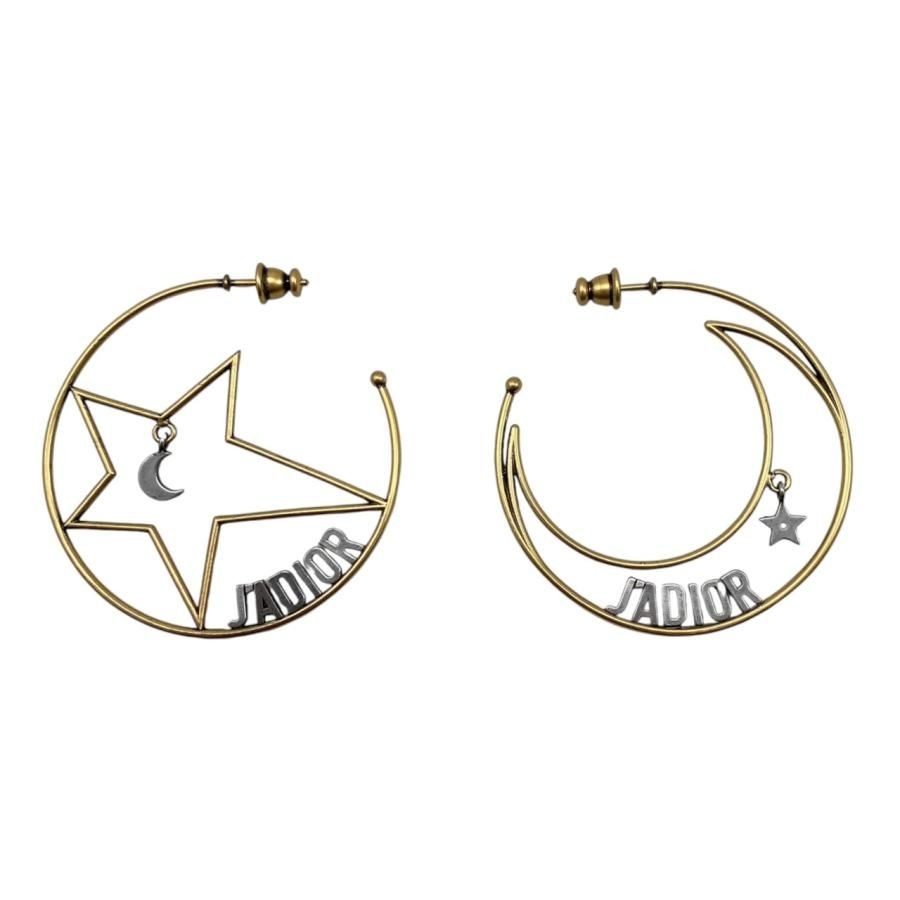 Dior Hoop Earrings Star Moon Crescent Logo Gold