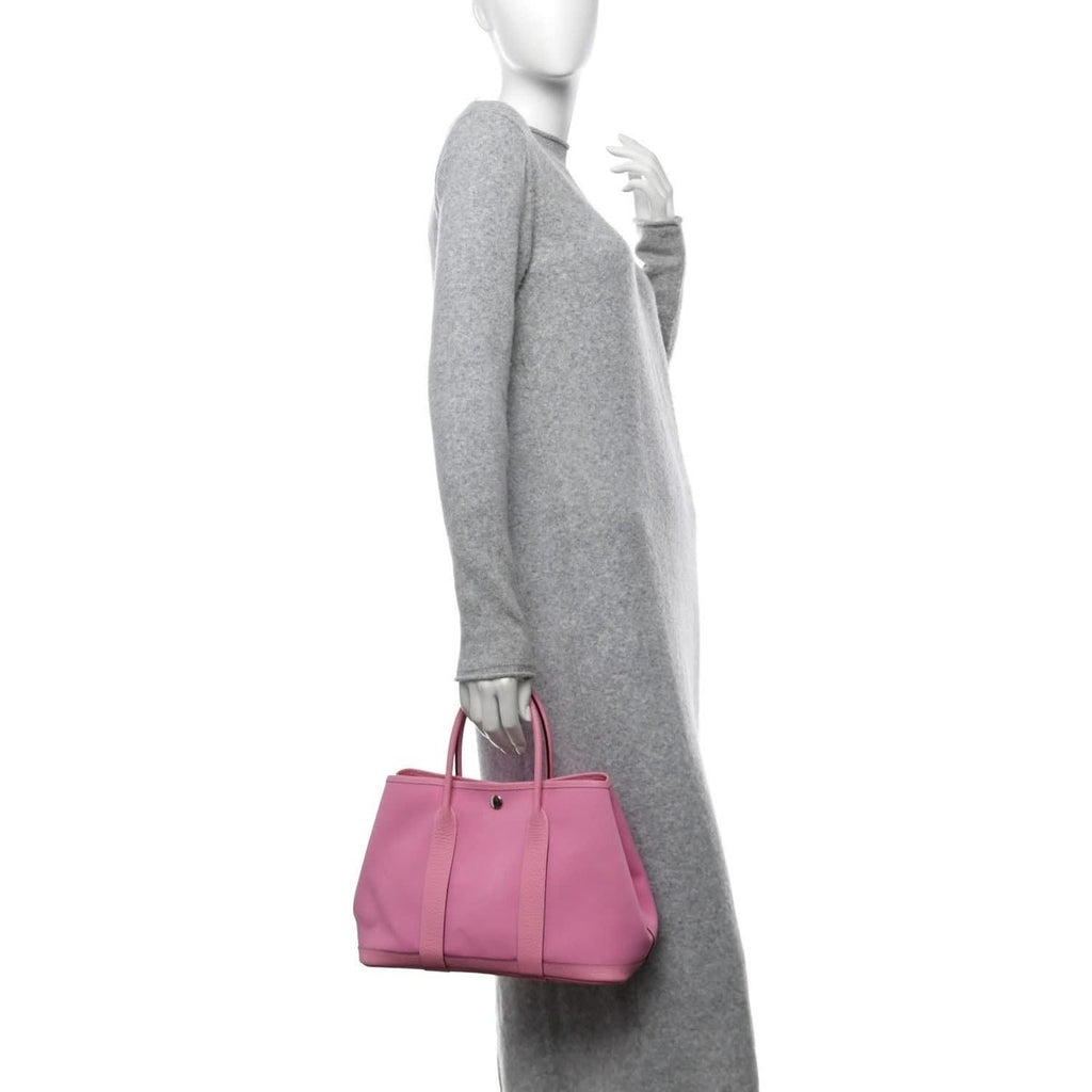 Hermes Garden Party TPM Toile Officier Vache Leather Tote Bag Pink Handbag