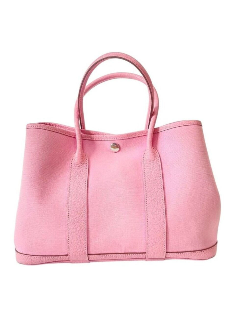 Hermes Garden Party TPM Toile Officier Vache Leather Tote Bag Pink Handbag