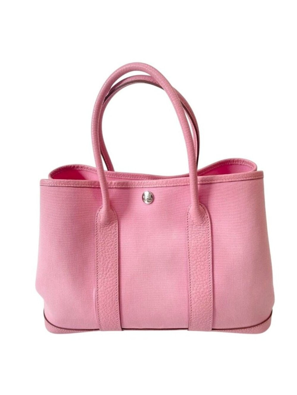 Hermes Garden Party TPM Toile Officier Vache Leather Tote Bag Pink Handbag