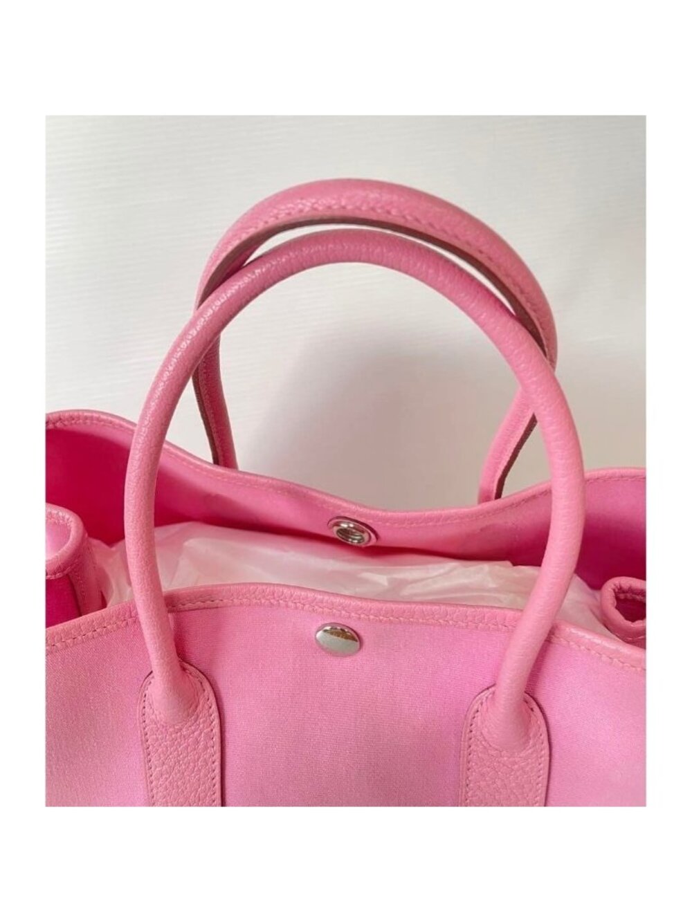 Hermes Garden Party TPM Toile Officier Vache Leather Tote Bag Pink Handbag