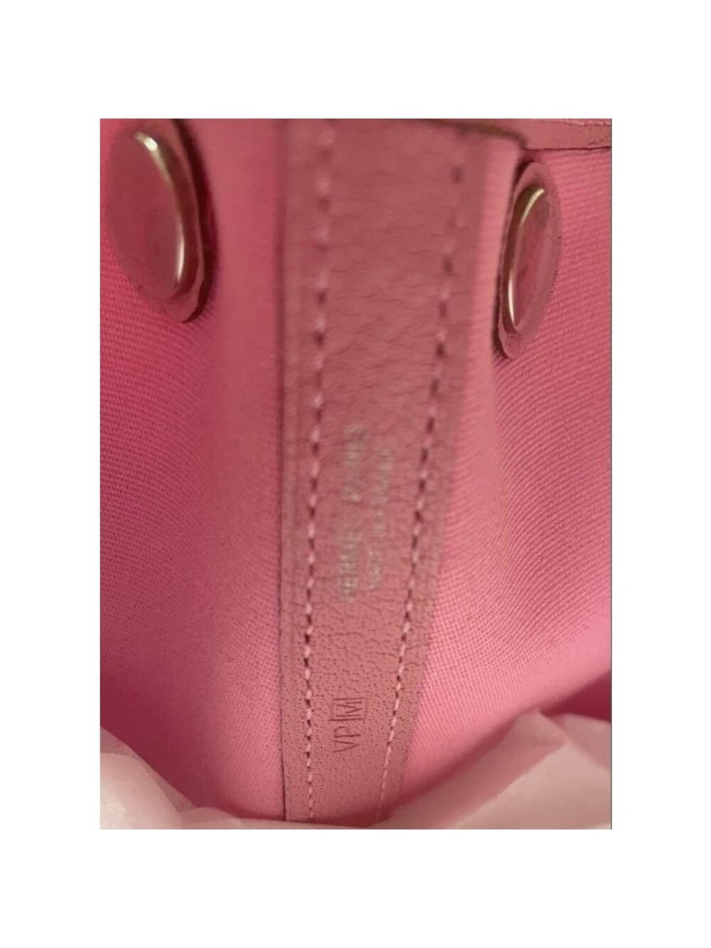 Hermes Garden Party TPM Toile Officier Vache Leather Tote Bag Pink Handbag