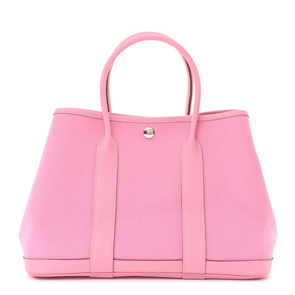Hermes Garden Party TPM Toile Officier Vache Leather Tote Bag Pink Handbag