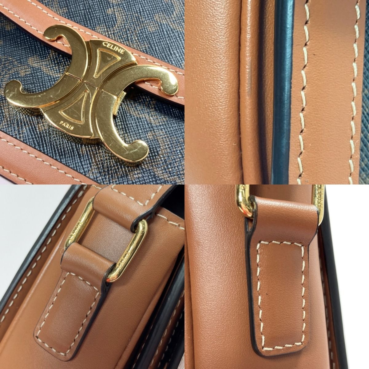 Celine Triomphe Shoulder Bag Bz4.04 lu Brown Leather — view 6