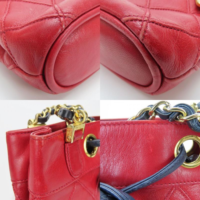Chanel Shoulder Bag Bicolore Chain Lambskin Red Gold Hardware Mini Drawstrin — view 2