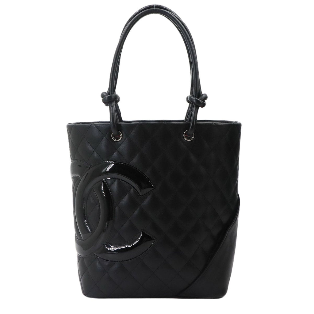 Chanel Cambon Line Tote Leather Enamel Black Silver