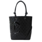 Chanel Cambon Line Tote Leather Enamel Black Silver