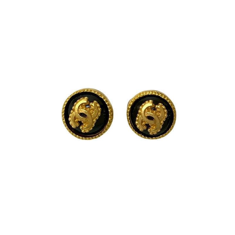 Chanel Vintage Coco Mark Earrings Ear Cuff Accessory Gold Black 96A — view 5