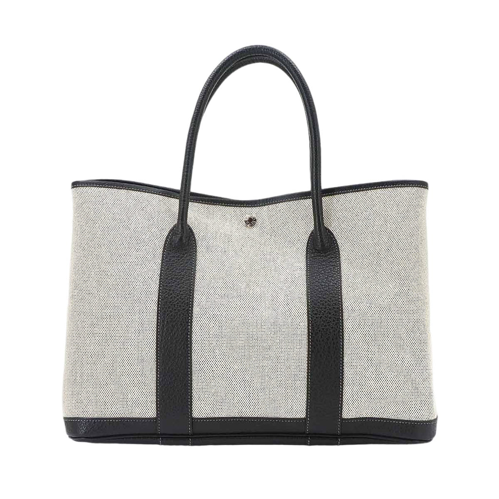 Hermes Garden Party 36 PM Tote Bag Toile Ash Leather Black Gray