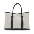 Hermes Garden Party 36 PM Tote Bag Toile Ash Leather Black Gray