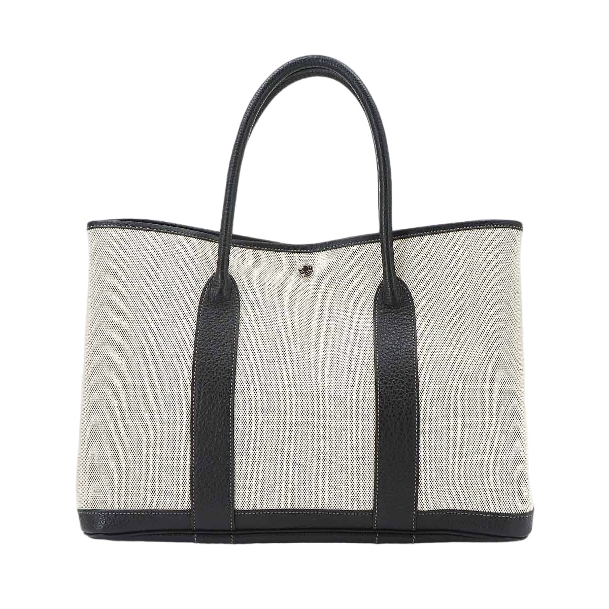 Hermes Garden Party 36 PM Tote Bag Toile Ash Leather Black Gray